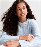 Girls' Light Blue Slouchy Cable Knit Jumper New Look