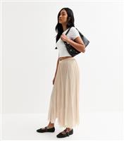 Women's Cream Shimmery Pleated Skirt Blue Vanilla New Look