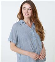 Women's Navy Striped Button Up Shirt Blue Vanilla New Look