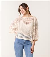 Women's Stone Open Knit Top Blue Vanilla New Look