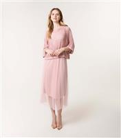 Women's Pink Crochet Pleated Dress Blue Vanilla New Look