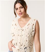 Women's Stone Crochet Waistcoat Blue Vanilla New Look