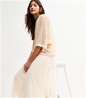 Women's Cream Pleated Midi Dress and Crochet Top Set Blue Vanilla New Look