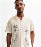 Men's Off White Flower Embroidered Short Sleeve Resort Shirt Only and Sons New Look