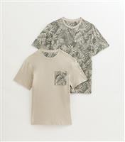 Men's Pack of 2 Dark Grey Regular Leaf Print T-Shirts Only and Sons New Look