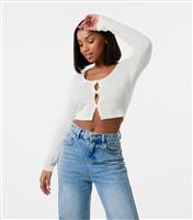 Women's Off White Brushed Rib Bow Front Top Pink Vanilla New Look