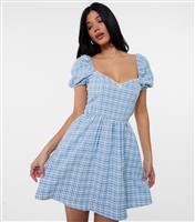 Women's Blue Gingham Check Puff Sleeve Dress Pink Vanilla New Look