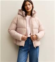 Women's Light Pink Hooded Cropped Puffer Jacket New Look
