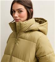 Women's Petite Light Khaki Cropped Puffer Jacket New Look
