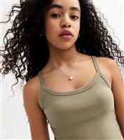 Girls' Olive Scoop Neck Rib Jersey Cami Top New Look