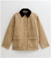 Women's Stone Contrast Collar Midi Barn Jacket New Look