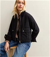 Women's Black Contrast Collar Cropped Barn Jacket New Look