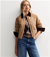 Women's Tan Contrast Collar Cropped Barn Jacket New Look