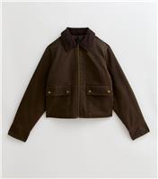 Women's Brown Cropped Waxed Look Barn Jacket New Look