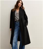 Women's Black Unlined Longline Belted Coat New Look