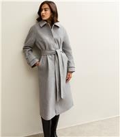 Women's Grey Button Front Belted Midi Coat New Look