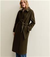 Women's Khaki Button Front Belted Midi Coat New Look