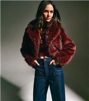 Women's Dark Burgundy Faux Fur Coat New Look