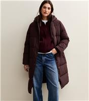Women's Burgundy Tiered Longline Puffer Jacket New Look