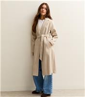 Women's Petite Cream Open Front Longline Belted Coat New Look