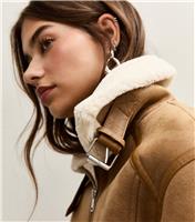Women's Tan Faux Suede Cropped Aviator Jacket New Look