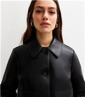 Women's Petite Black Faux Leather Button Up Jacket New Look