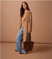 Women's Tan Faux Suede Belted Trench Coat New Look
