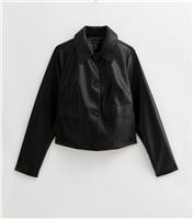Women's Black Faux Leather Button Through Patch Pocket Jacket New Look