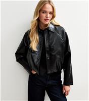 Women's Black Bubble Hem Faux Leather Jacket New Look