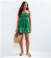 Women's Green Embroidered Bandeau Mini Dress New Look