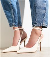 Women's Cream Faux Leather Slingback Court Shoes Vegan New Look