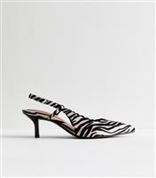Women's Black Zebra Patterned Kitten Heel Slingback Court Shoes Vegan New Look