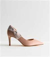 Women's Light Pink Satin Diamante Bow D'Orsay Court Shoes Vegan New Look