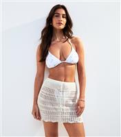 Women's White Crochet Knit Mini Skirt New Look