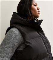 Women's Plus Size Black Sleeveless Padded Midi Gilet Curves New Look