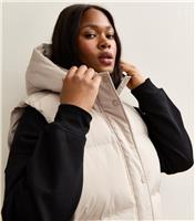 Women's Plus Size Stone Sleeveless Padded Midi Gilet Curves New Look