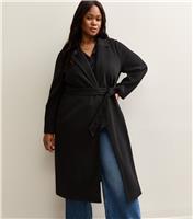 Women's Plus Size Black Longline Belted Coat Curves New Look