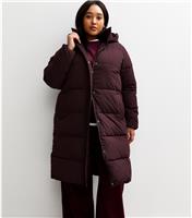 Women's Plus Size Burgundy Longline Tiered Puffer Jacket Curves New Look