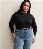 Women's Plus Size Black Ribbed Knit Crew Neck Jumper Curves New Look