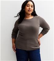 Women's Plus Size Burgundy Ribbed Knit Crew Neck Jumper Curves New Look