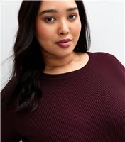 Women's Plus Size Burgundy Ribbed Knit Crew Neck Jumper Curves New Look
