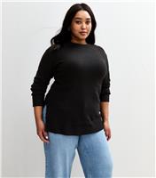 Women's Plus Size Black Crew Neck Split Hem Jumper Curves New Look