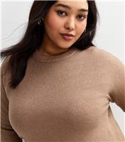 Women's Plus Size Brown Crew Neck Split Hem Jumper Curves New Look
