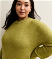 Women's Plus Size Mid Green Crew Neck Jumper Curves New Look