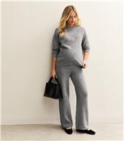 Women's Maternity Mid Grey Knit Wide Leg Trousers New Look