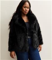 Women's Plus Size Black Shaggy Faux Fur Jacket Curves New Look