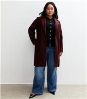 Women's Plus Size Dark Burgundy Unlined Open Front Formal Coat Curves New Look