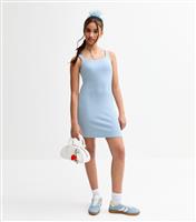 Girls' Bright Blue Square Neck Rib Mini Dress New Look