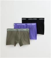 Men's Light Khaki/Purple/Black Pack Of 3 Jersey Boxers Jack & Jones New Look