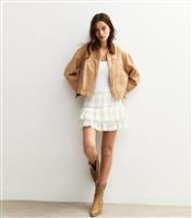 Women's White Tiered Crinkle Mini Skirt New Look